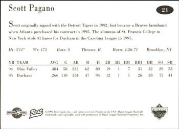 1996 Best Binghamton Mets #21 Scott Pagano Back