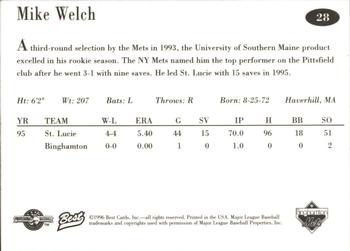 1996 Best Binghamton Mets #28 Mike Welch Back