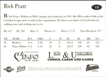 1996 Best Birmingham Barons #18 Rich Pratt Back