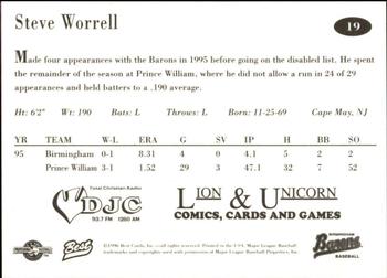 1996 Best Birmingham Barons #19 Steve Worrell Back