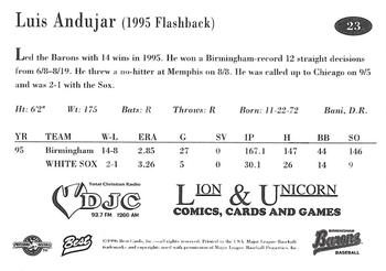 1996 Best Birmingham Barons #23 Luis Andujar Back