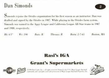 1996 Best Bluefield Orioles #2 Dan Simonds Back