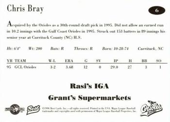 1996 Best Bluefield Orioles #6 Chris Bray Back