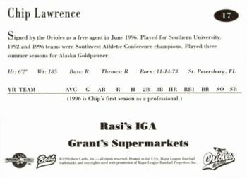 1996 Best Bluefield Orioles #17 Chip Lawrence Back