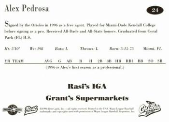 1996 Best Bluefield Orioles #24 Alex Pedrosa Back