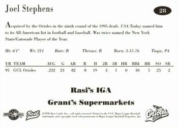 1996 Best Bluefield Orioles #28 Joel Stephens Back