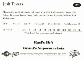 1996 Best Bluefield Orioles #29 Josh Towers Back