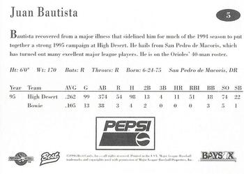 1996 Best Bowie Baysox #5 Juan Bautista Back