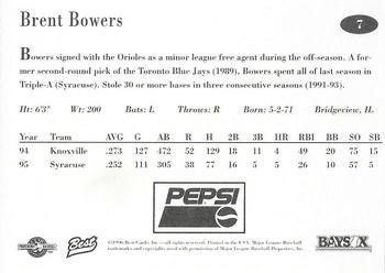 1996 Best Bowie Baysox #7 Brent Bowers Back