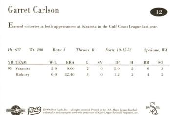 1996 Best Bristol White Sox #12 Garret Carlson Back