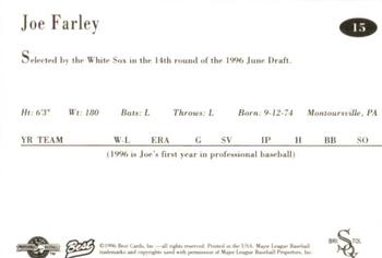1996 Best Bristol White Sox #15 Joe Farley Back