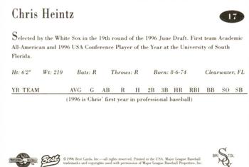 1996 Best Bristol White Sox #17 Chris Heintz Back