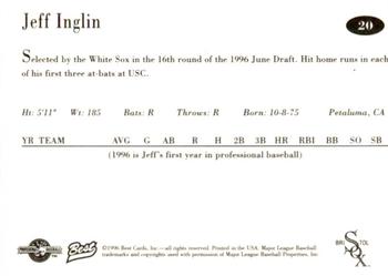 1996 Best Bristol White Sox #20 Jeff Inglin Back