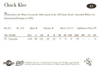 1996 Best Bristol White Sox #21 Chuck Klee Back