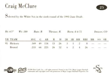 1996 Best Bristol White Sox #25 Craig McClure Back