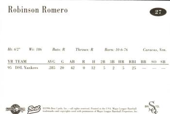 1996 Best Bristol White Sox #27 Robinson Romero Back