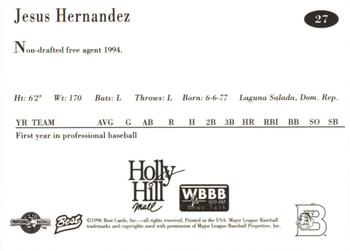 1996 Best Burlington Indians #27 Jesus Hernandez Back