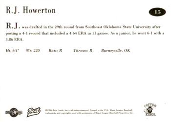 1996 Best Butte Copper Kings #15 R.J. Howerton Back