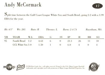 1996 Best Canton-Akron Indians #17 Andy McCormack Back