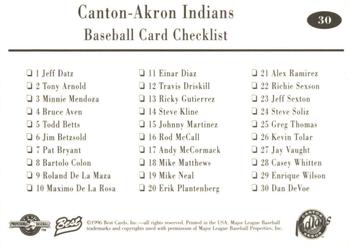 1996 Best Canton-Akron Indians #30 Dan DeVoe Back