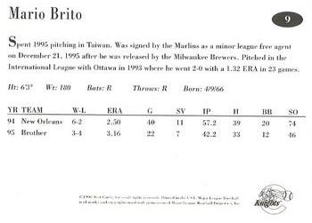 1996 Best Charlotte Knights #9 Mario Brito Back