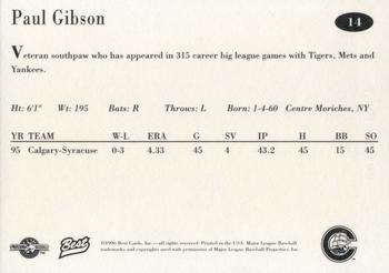 1996 Best Columbus Clippers #14 Paul Gibson Back