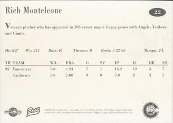 1996 Best Columbus Clippers #22 Rich Monteleone Back