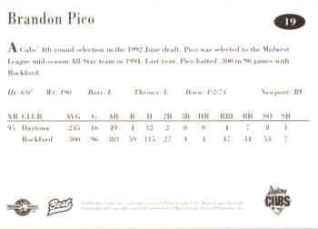 1996 Best Daytona Cubs #19 Brandon Pico Back