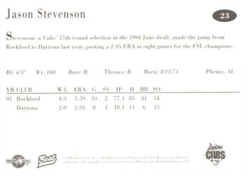 1996 Best Daytona Cubs #23 Jason Stevenson Back