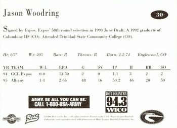 1996 Best Delmarva Shorebirds #30 Jason Woodring Back