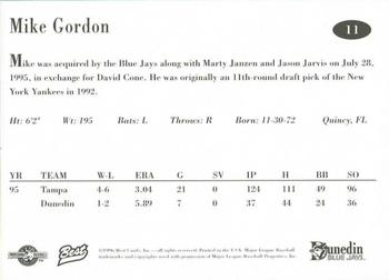 1996 Best Dunedin Blue Jays #11 Mike Gordon Back
