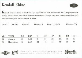 1996 Best Dunedin Blue Jays #20 Kendall Rhine Back