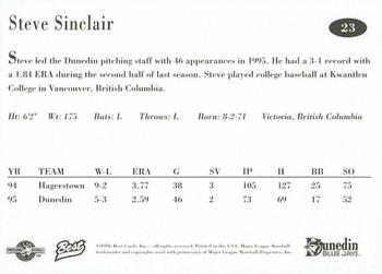 1996 Best Dunedin Blue Jays #23 Steve Sinclair Back