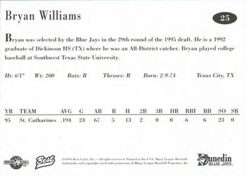 1996 Best Dunedin Blue Jays #25 Brian Williams Back