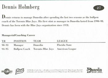 1996 Best Dunedin Blue Jays #27 Dennis Holmberg Back