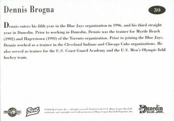 1996 Best Dunedin Blue Jays #30 Dennis Brogna  Back