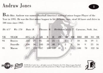 1996 Best Durham Bulls Blue #1 Andruw Jones Back