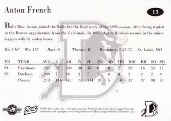 1996 Best Durham Bulls Blue #15 Anton French Back