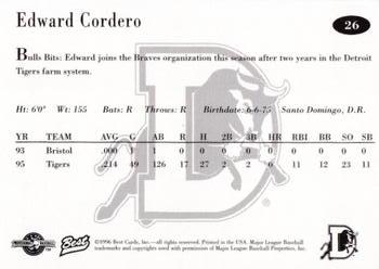 1996 Best Durham Bulls Blue #26 Edward Cordero Back