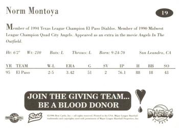 1996 Best El Paso Diablos #19 Norm Montoya Back