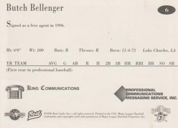 1996 Best Erie SeaWolves #6 Butch Bellenger Back