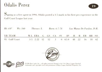 1996 Best Eugene Emeralds #19 Odalis Perez Back