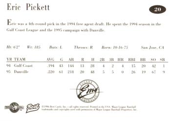 1996 Best Eugene Emeralds #20 Eric Pickett Back