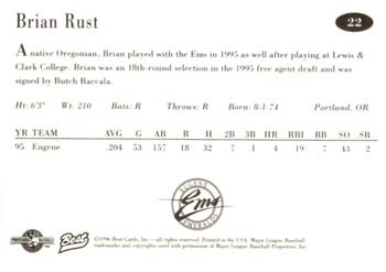 1996 Best Eugene Emeralds #22 Brian Rust Back