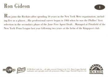 1996 Best Portland Rockies #1 Ron Gideon Back