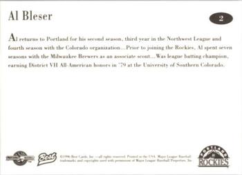 1996 Best Portland Rockies #2 Al Bleser Back