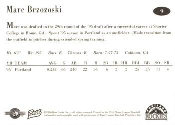 1996 Best Portland Rockies #9 Marc Brzozoski Back