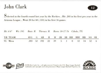 1996 Best Portland Rockies #12 John Clark Back