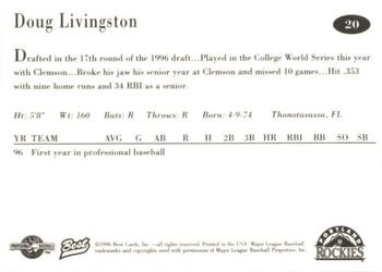 1996 Best Portland Rockies #20 Doug Livingston Back