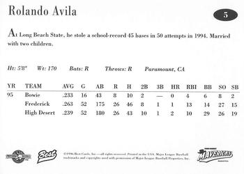 1996 Best High Desert Mavericks #5 Rolando Avila Back